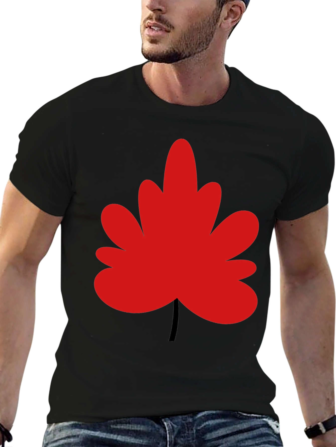 Red Leaf Graphic Black T-Shirt