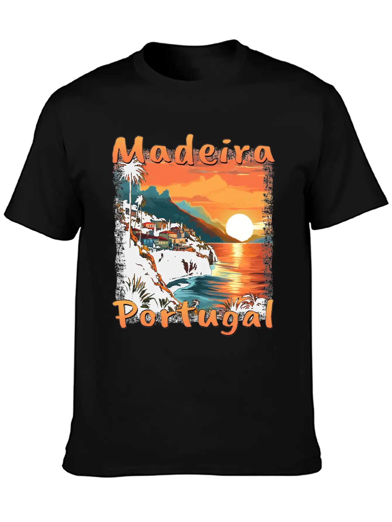 Madeira Portugal Vacation Sunset Grunge Warm Unisex Short Sleeve Soft Cotton T-Shirt – Casual Everyday Wear