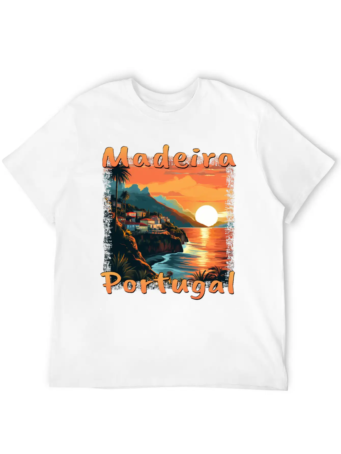 Madeira Portugal Vacation Sunset Grunge Warm Unisex Short Sleeve Soft Cotton T-Shirt – Casual Everyday Wear