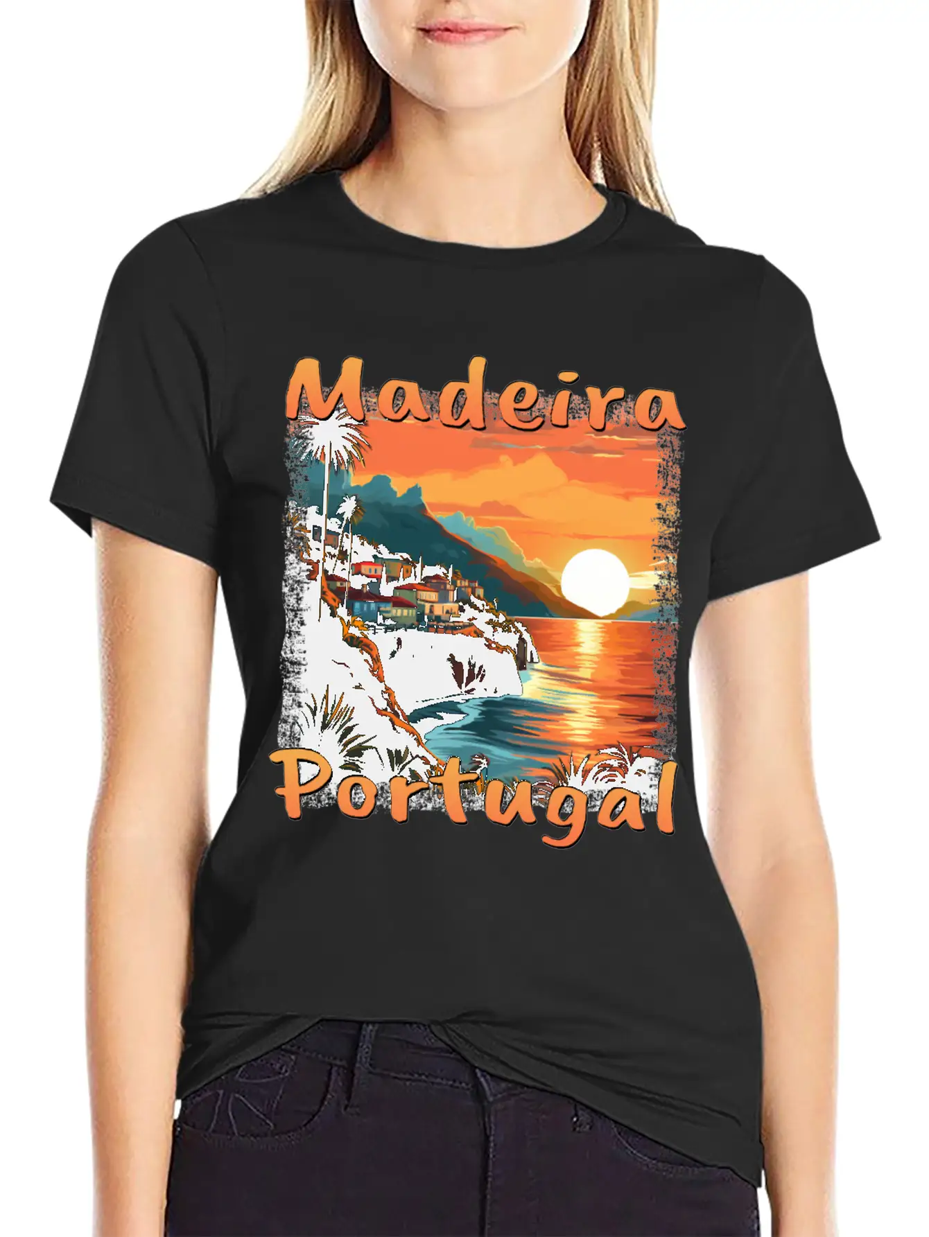 Madeira Portugal Vacation Sunset Grunge Warm Unisex Short Sleeve Soft Cotton T-Shirt – Casual Everyday Wear