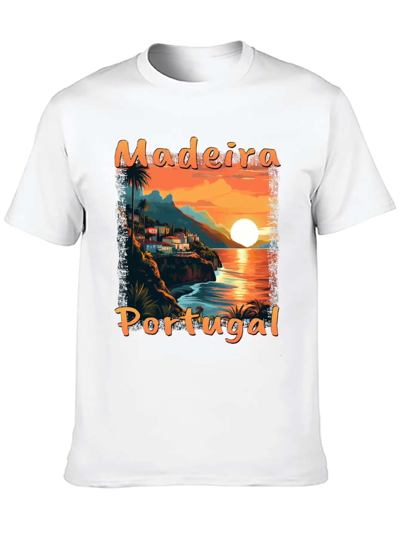 Madeira Portugal Vacation Sunset Grunge Warm Unisex Short Sleeve Soft Cotton T-Shirt – Casual Everyday Wear
