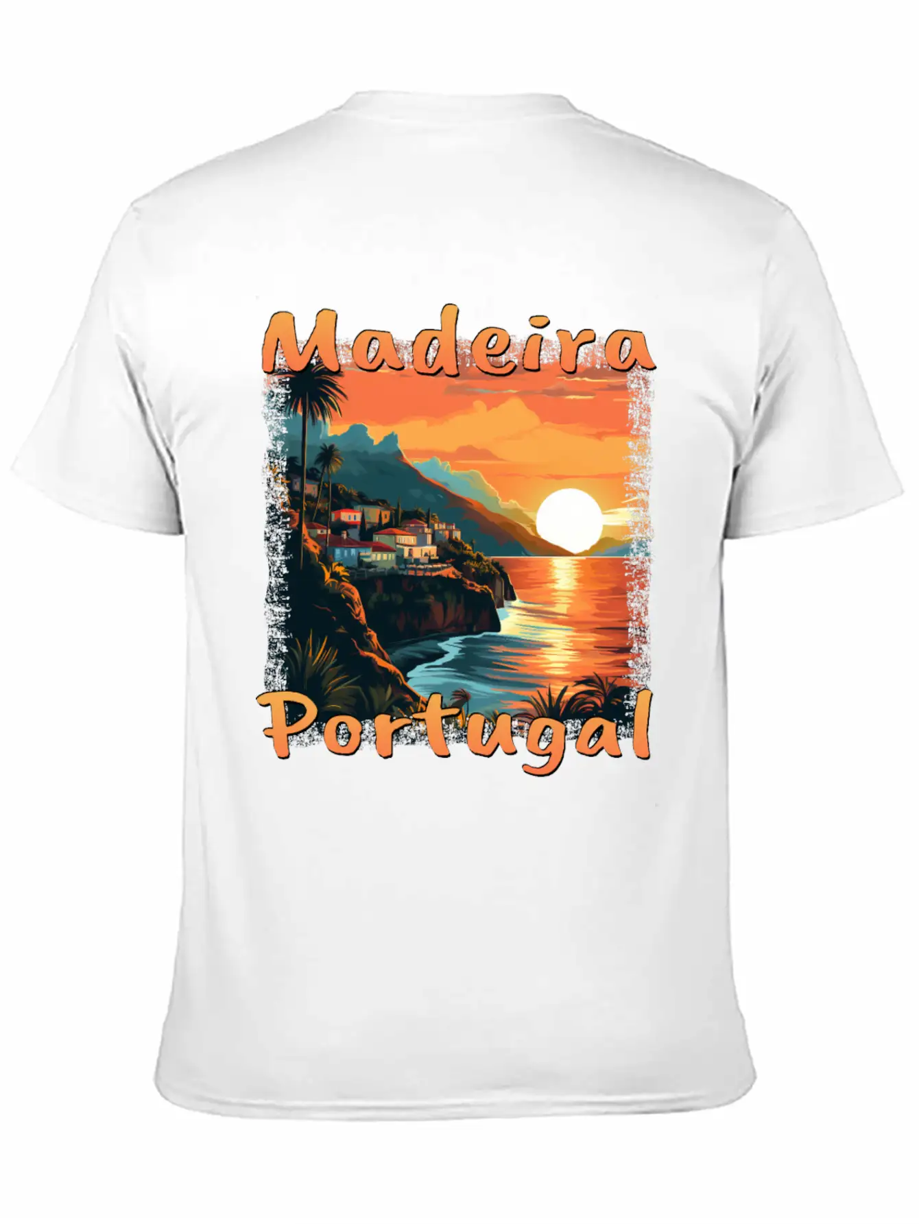 Madeira Portugal Vacation Sunset Grunge Warm Unisex Short Sleeve Soft Cotton T-Shirt – Casual Everyday Wear