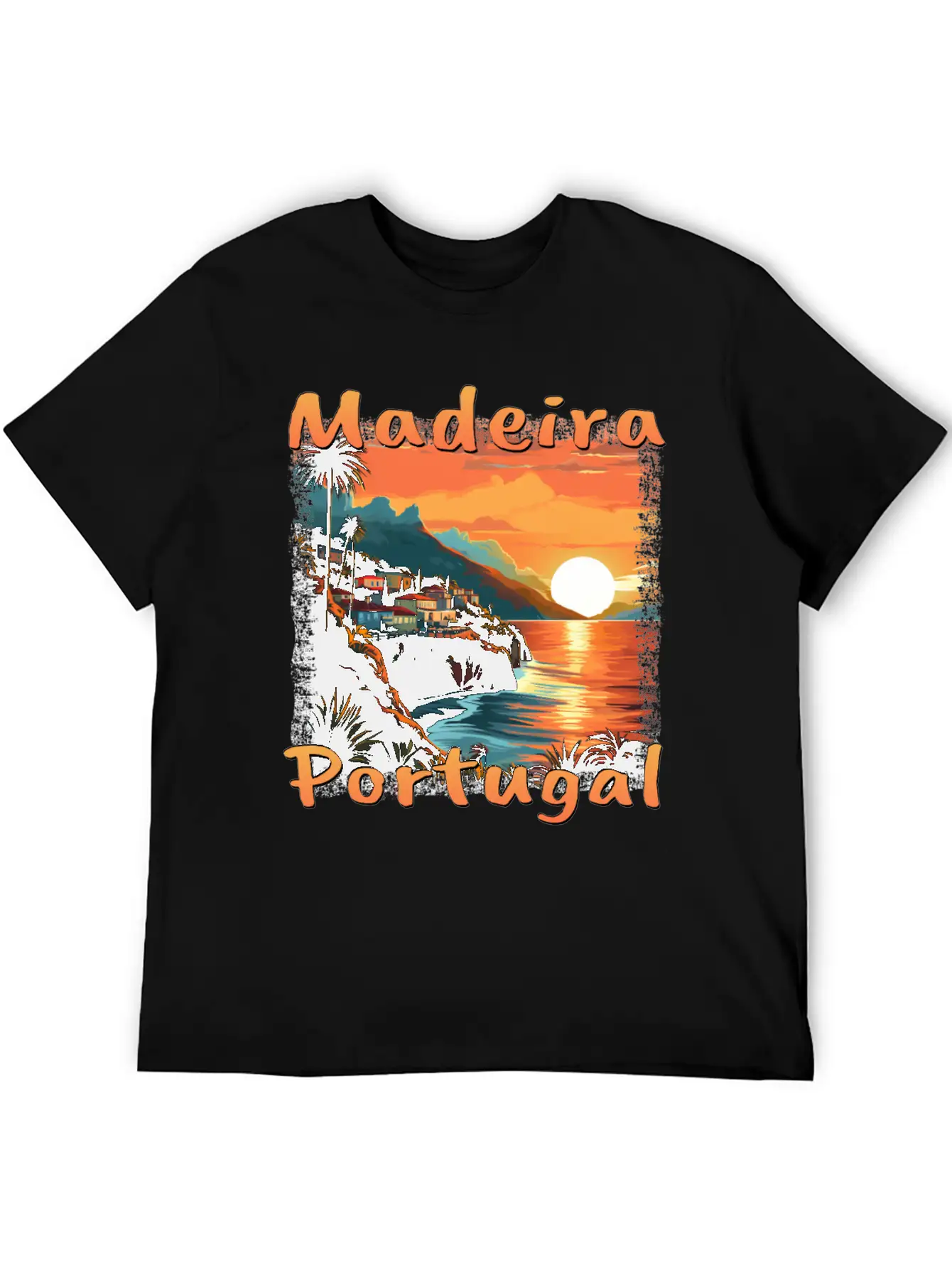 Madeira Portugal Vacation Sunset Grunge Warm Unisex Short Sleeve Soft Cotton T-Shirt – Casual Everyday Wear