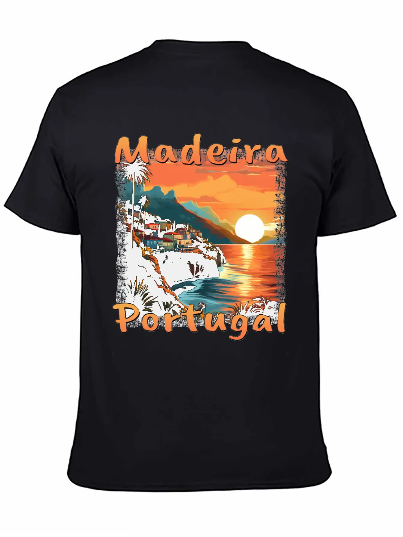 Madeira Portugal Vacation Sunset Grunge Warm Unisex Short Sleeve Soft Cotton T-Shirt – Casual Everyday Wear