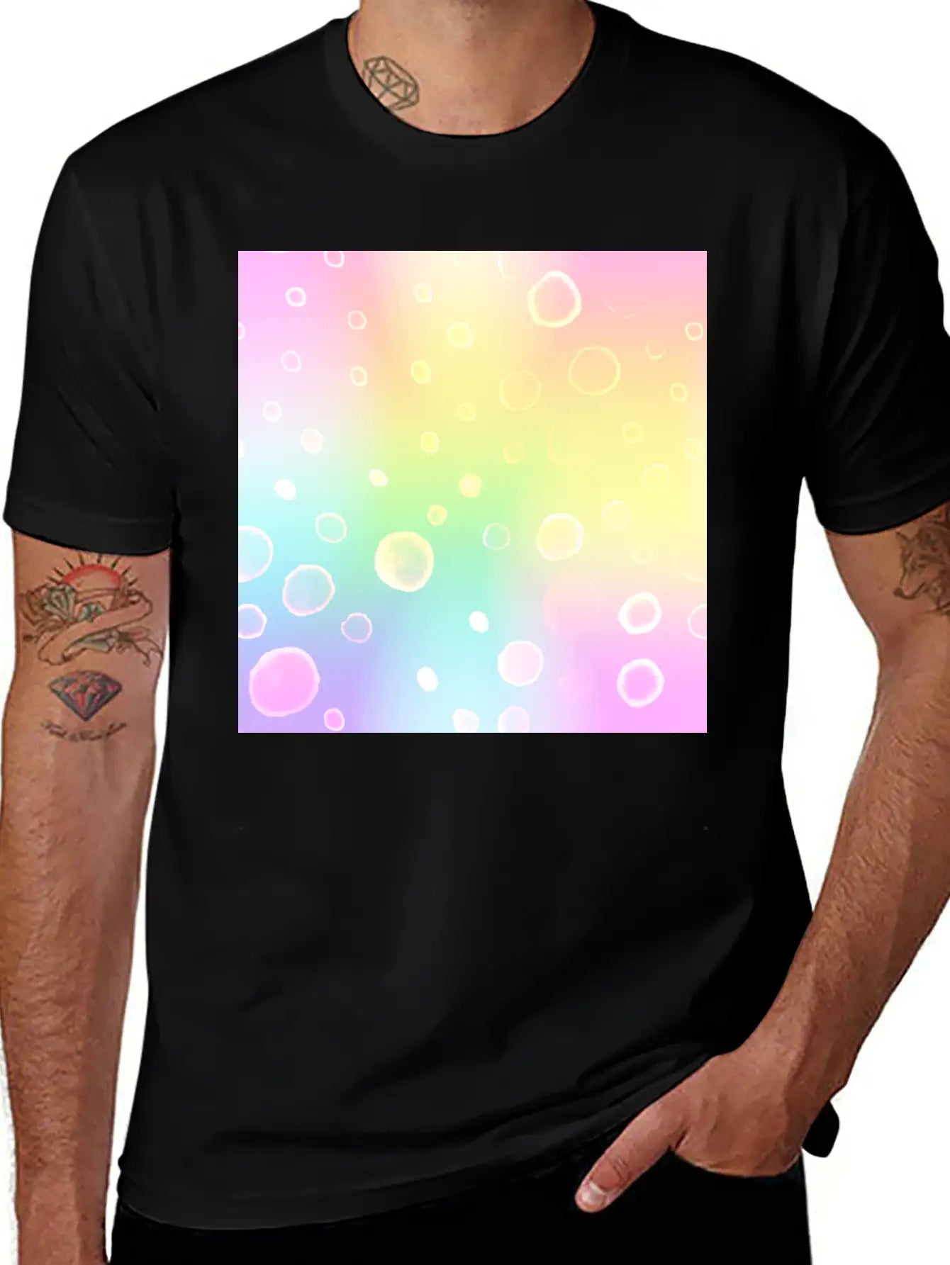 Magical Pastel Rainbow Gradient With Bubbles Basic Graphic T-Shirt – Daily Comfort In Soft Cotton
