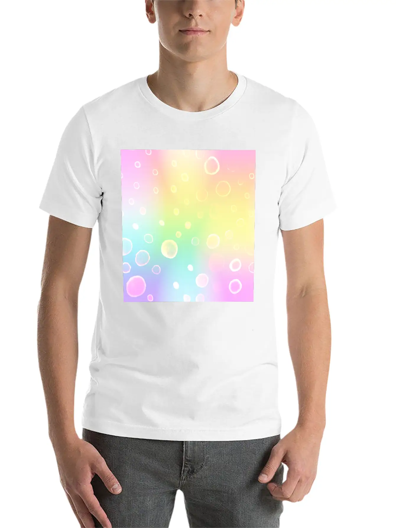 Magical Pastel Rainbow Gradient With Bubbles Basic Graphic T-Shirt – Daily Comfort In Soft Cotton