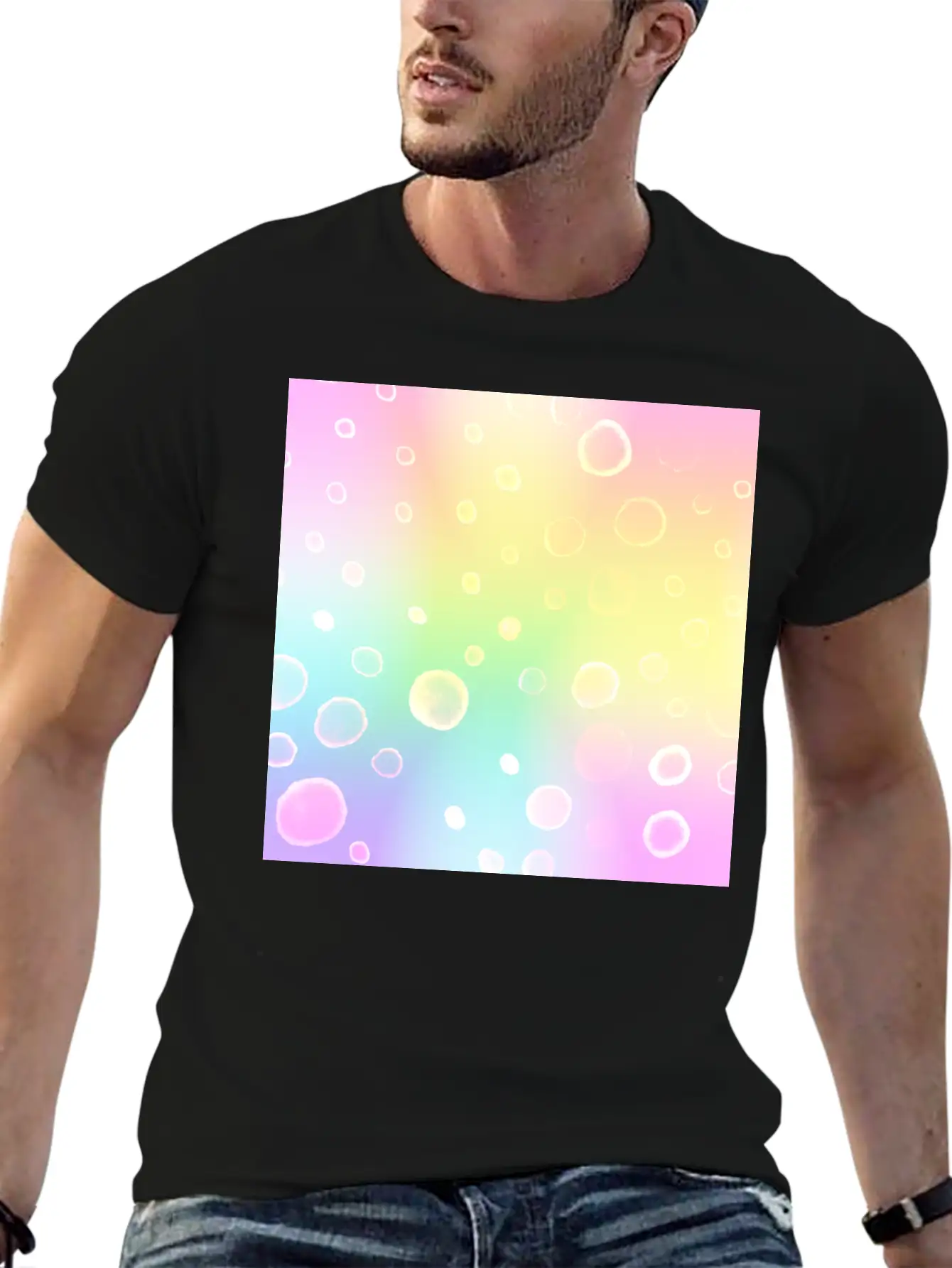 Magical Pastel Rainbow Gradient With Bubbles Basic Graphic T-Shirt – Daily Comfort In Soft Cotton