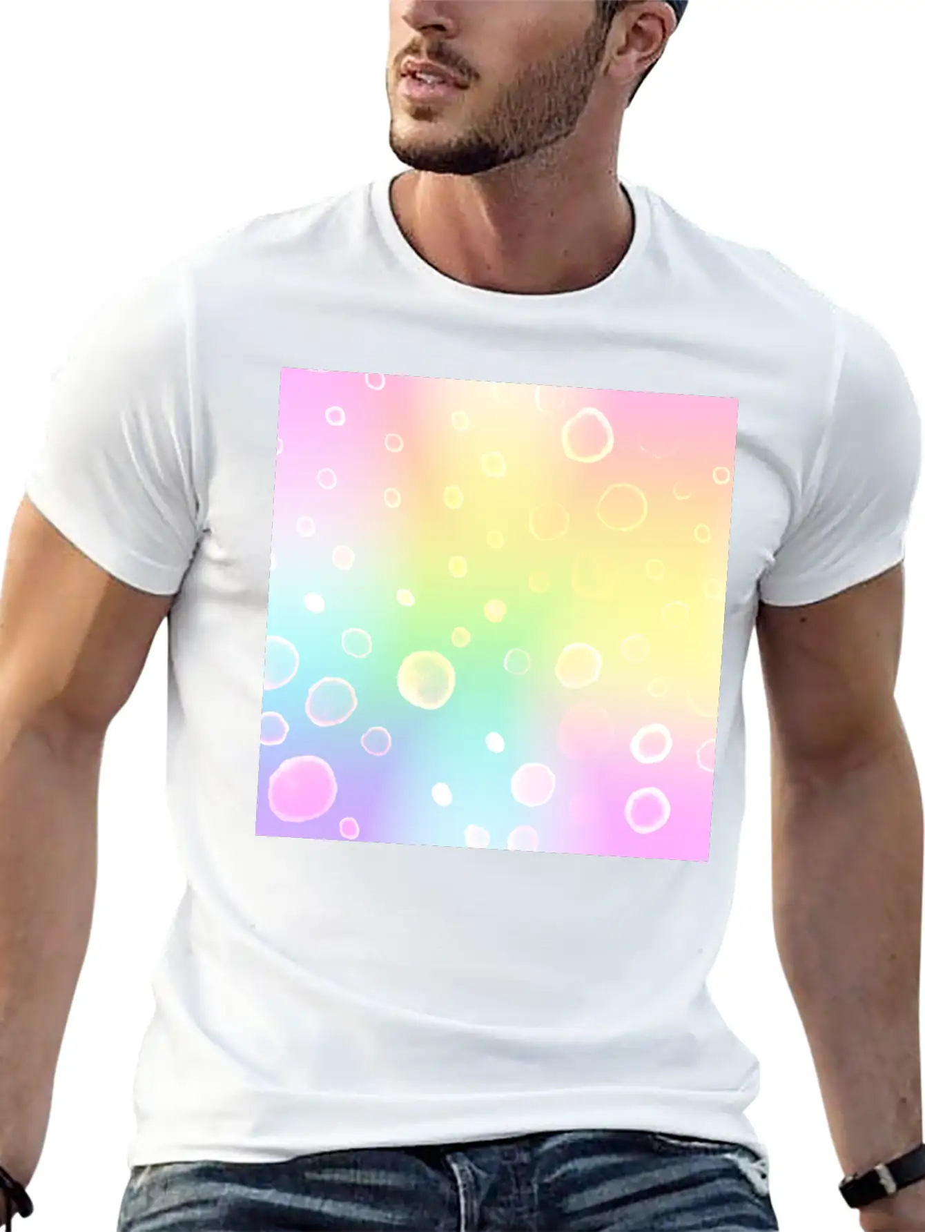 Magical Pastel Rainbow Gradient With Bubbles Basic Graphic T-Shirt – Daily Comfort In Soft Cotton