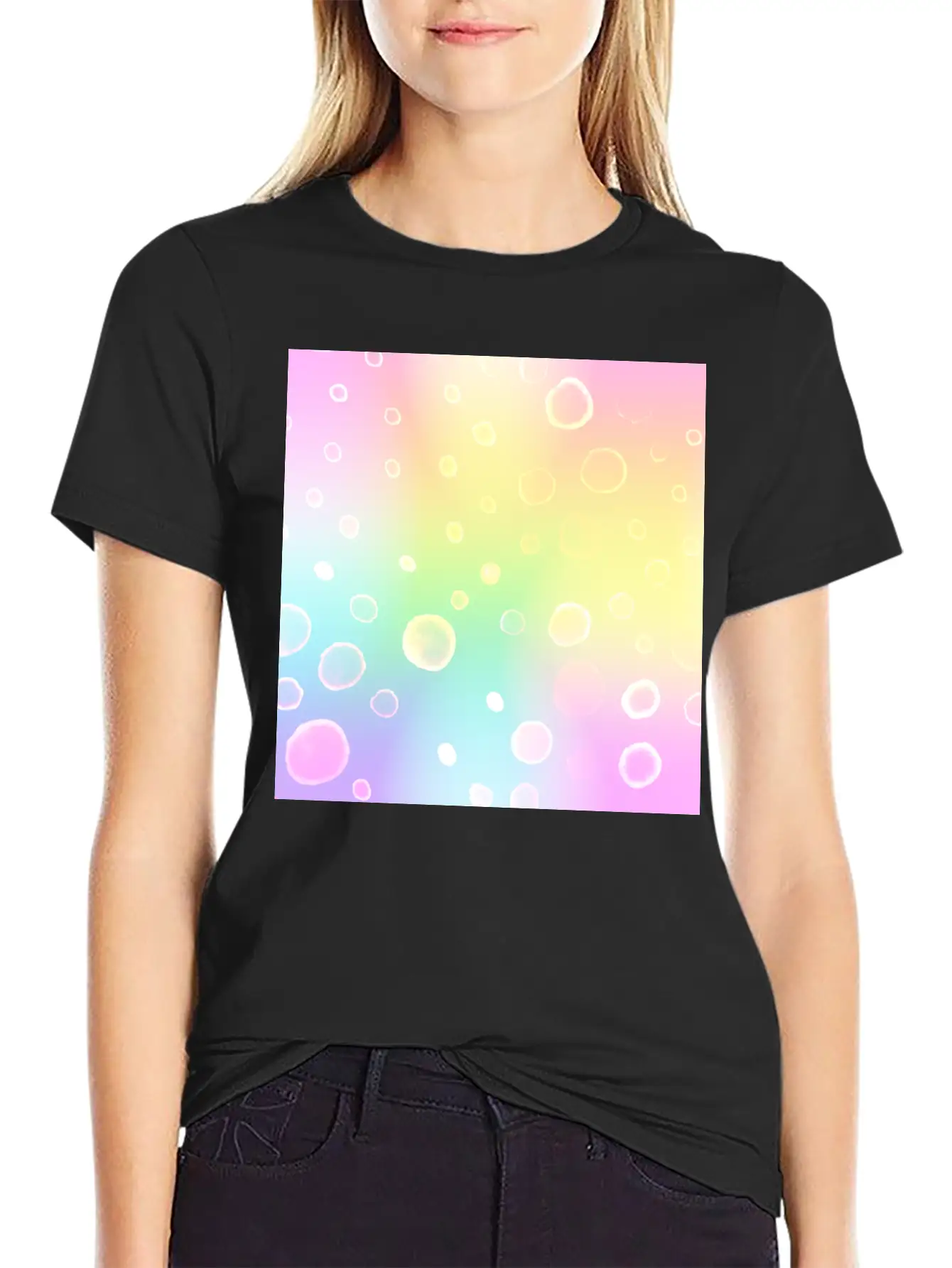 Magical Pastel Rainbow Gradient With Bubbles Basic Graphic T-Shirt – Daily Comfort In Soft Cotton