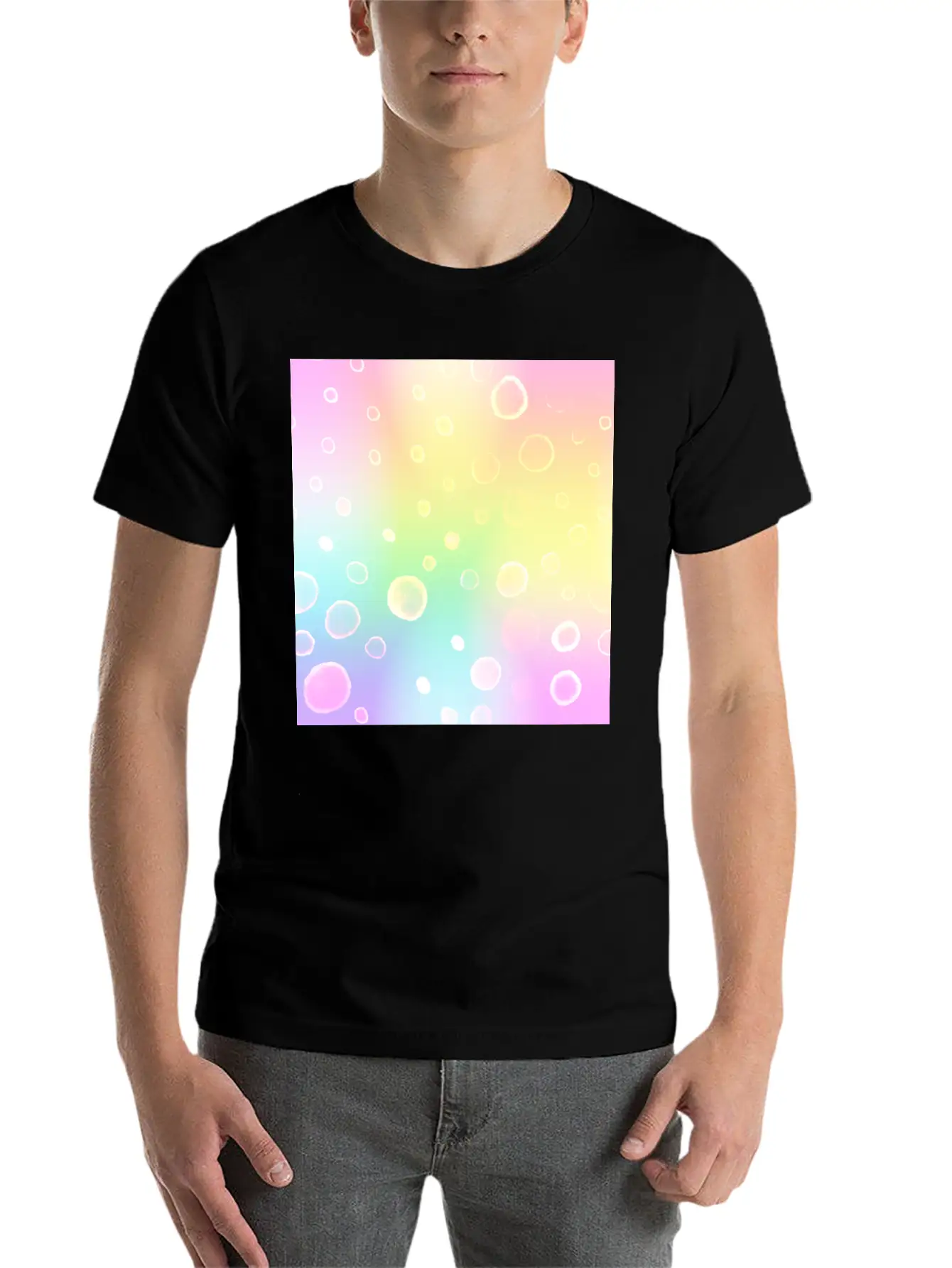 Magical Pastel Rainbow Gradient With Bubbles Basic Graphic T-Shirt – Daily Comfort In Soft Cotton