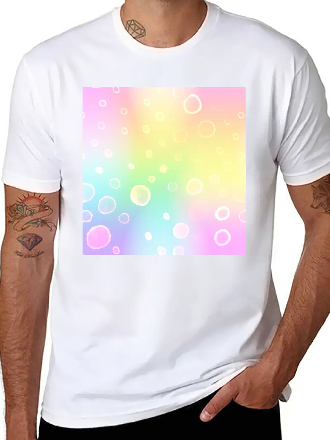 Magical Pastel Rainbow Gradient With Bubbles Basic Graphic T-Shirt – Daily Comfort In Soft Cotton