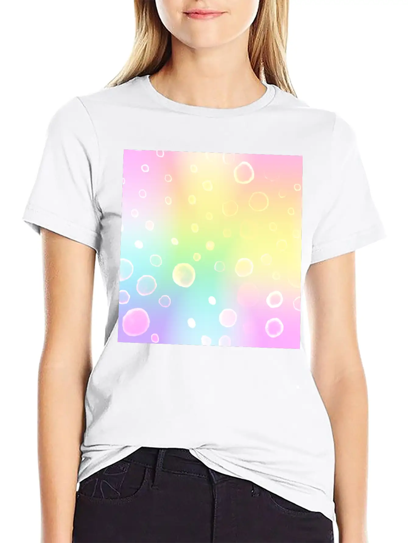 Magical Pastel Rainbow Gradient With Bubbles Basic Graphic T-Shirt – Daily Comfort In Soft Cotton