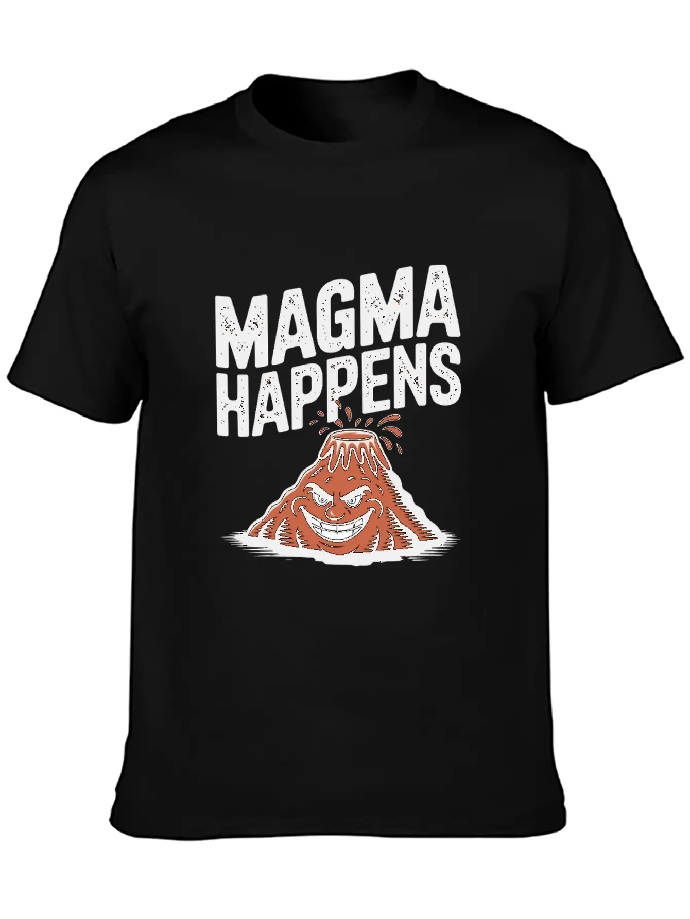 Magma Happens Funny Volcano Cartoon Stylish Everyday T-Shirt – Unisex Basic Cotton Tee