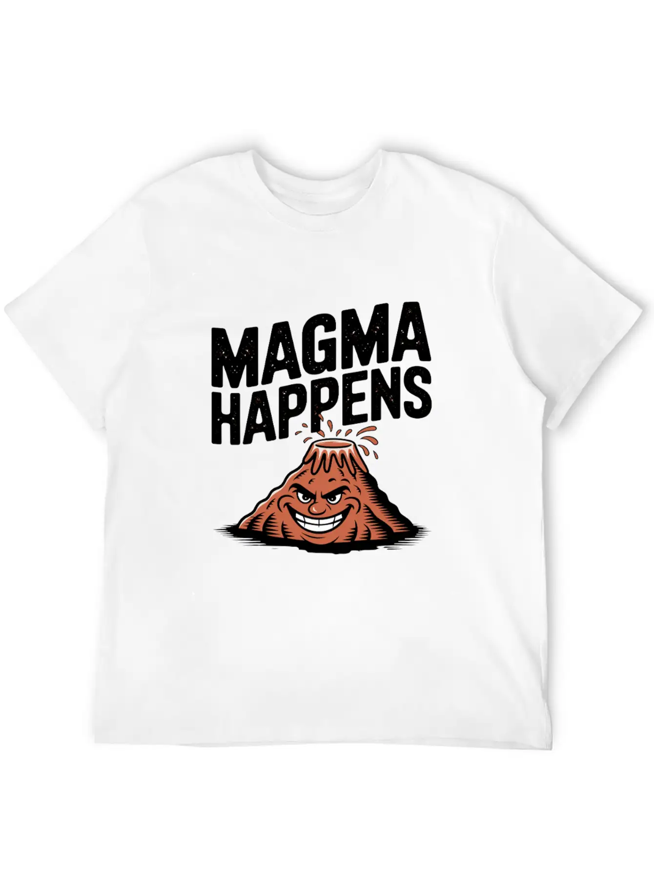 Magma Happens Funny Volcano Cartoon Stylish Everyday T-Shirt – Unisex Basic Cotton Tee