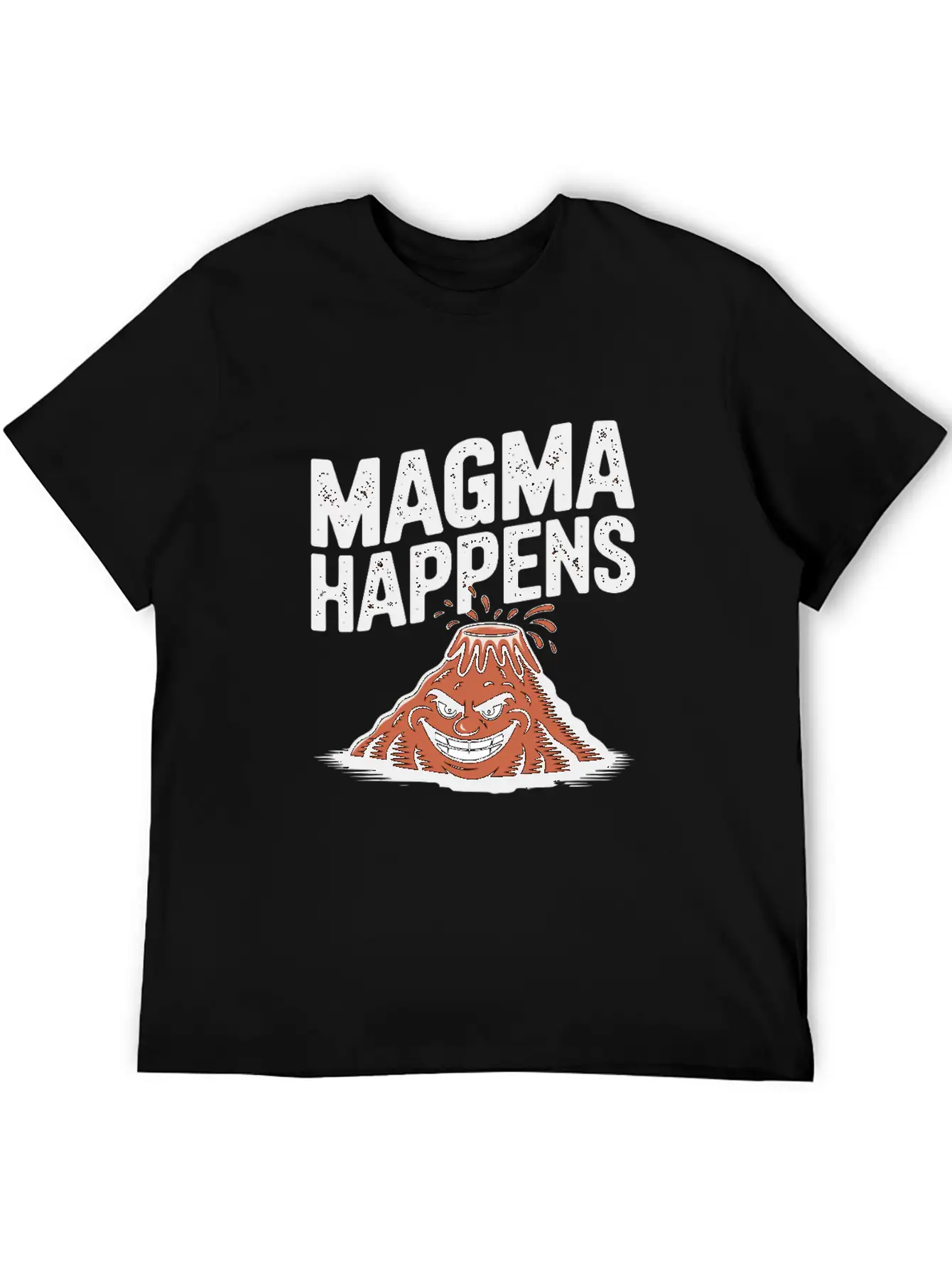 Magma Happens Funny Volcano Cartoon Stylish Everyday T-Shirt – Unisex Basic Cotton Tee