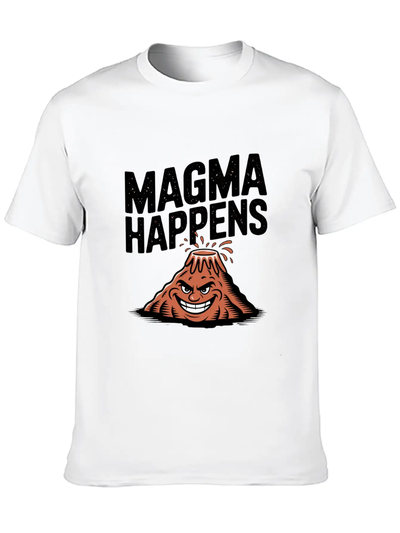 Magma Happens Funny Volcano Cartoon Stylish Everyday T-Shirt – Unisex Basic Cotton Tee