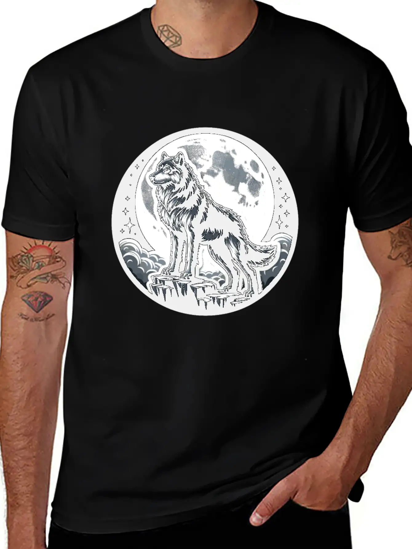 Majestic Moonlit Wolf Illustration Unisex Casual T-Shirt – Clean Design For Daily Comfort