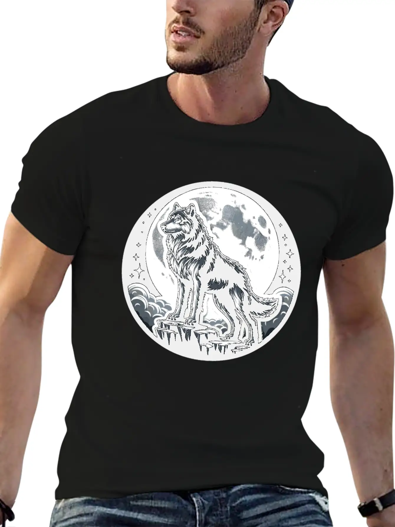 Majestic Moonlit Wolf Illustration Unisex Casual T-Shirt – Clean Design For Daily Comfort