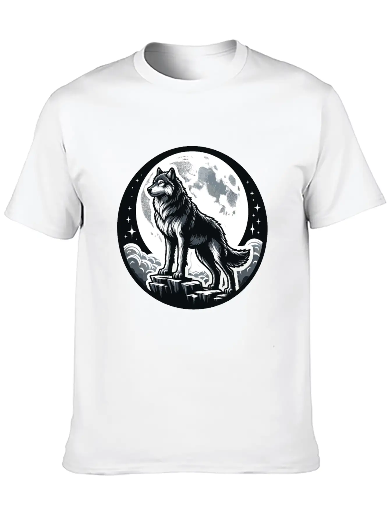 Majestic Moonlit Wolf Illustration Unisex Casual T-Shirt – Clean Design For Daily Comfort