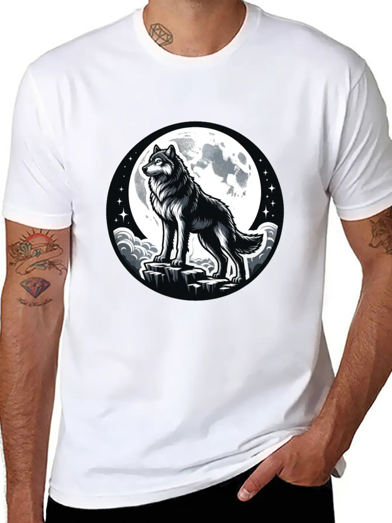 Majestic Moonlit Wolf Illustration Unisex Casual T-Shirt – Clean Design For Daily Comfort