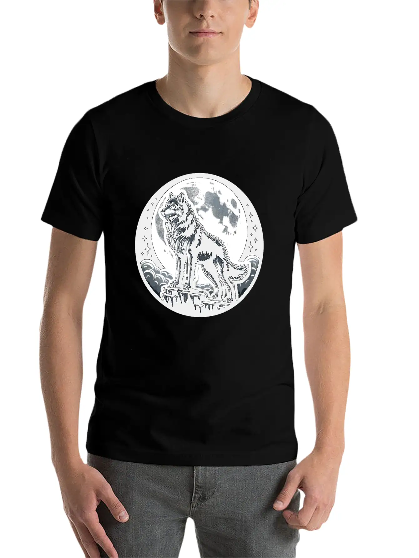 Majestic Moonlit Wolf Illustration Unisex Casual T-Shirt – Clean Design For Daily Comfort