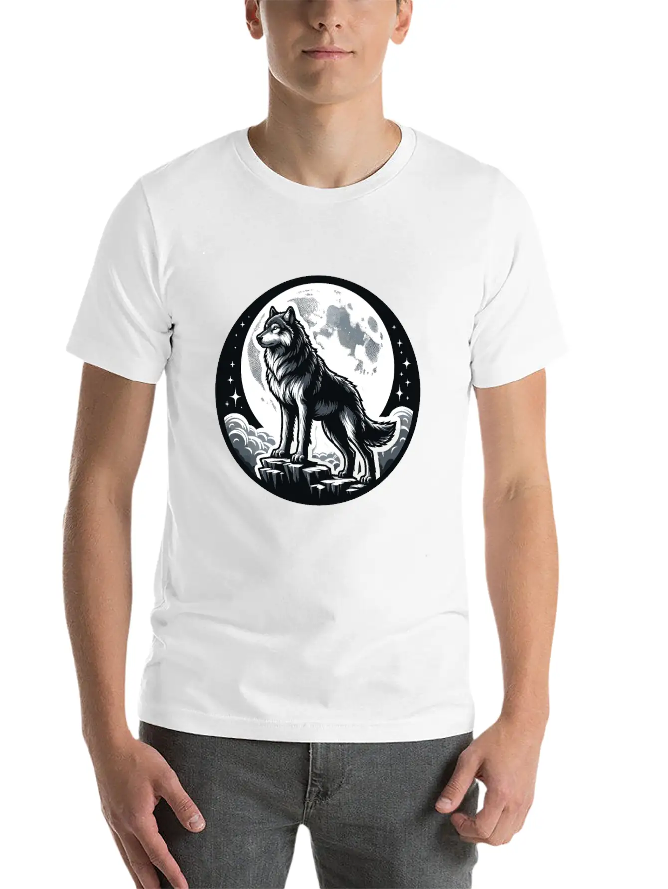 Majestic Moonlit Wolf Illustration Unisex Casual T-Shirt – Clean Design For Daily Comfort