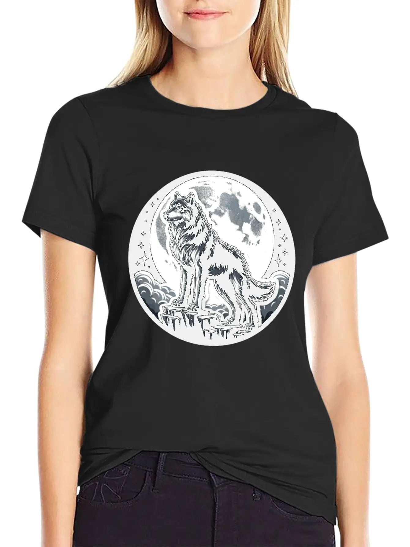 Majestic Moonlit Wolf Illustration Unisex Casual T-Shirt – Clean Design For Daily Comfort