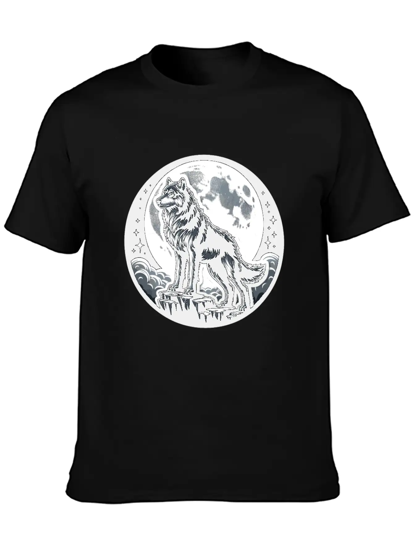 Majestic Moonlit Wolf Illustration Unisex Casual T-Shirt – Clean Design For Daily Comfort