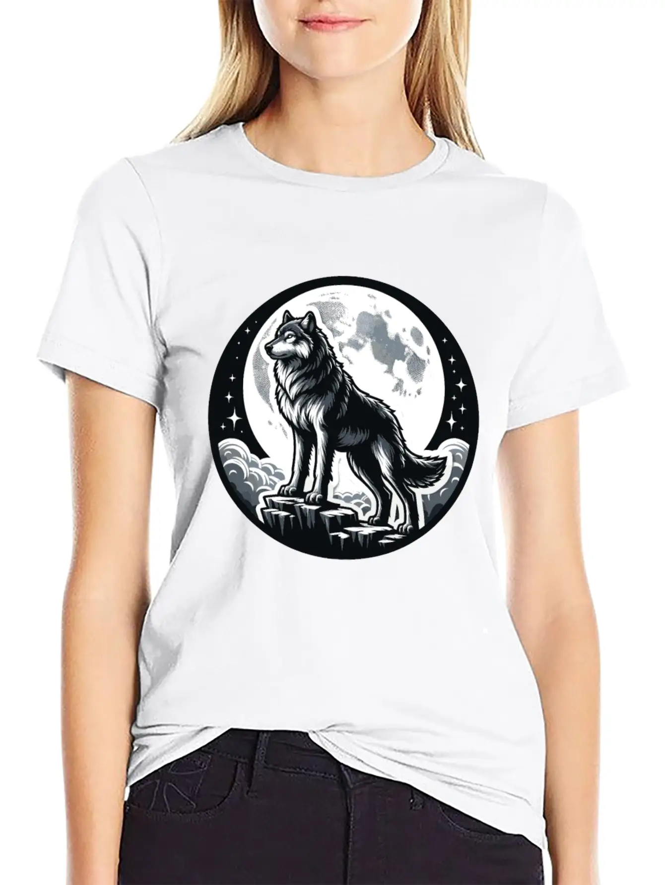 Majestic Moonlit Wolf Illustration Unisex Casual T-Shirt – Clean Design For Daily Comfort