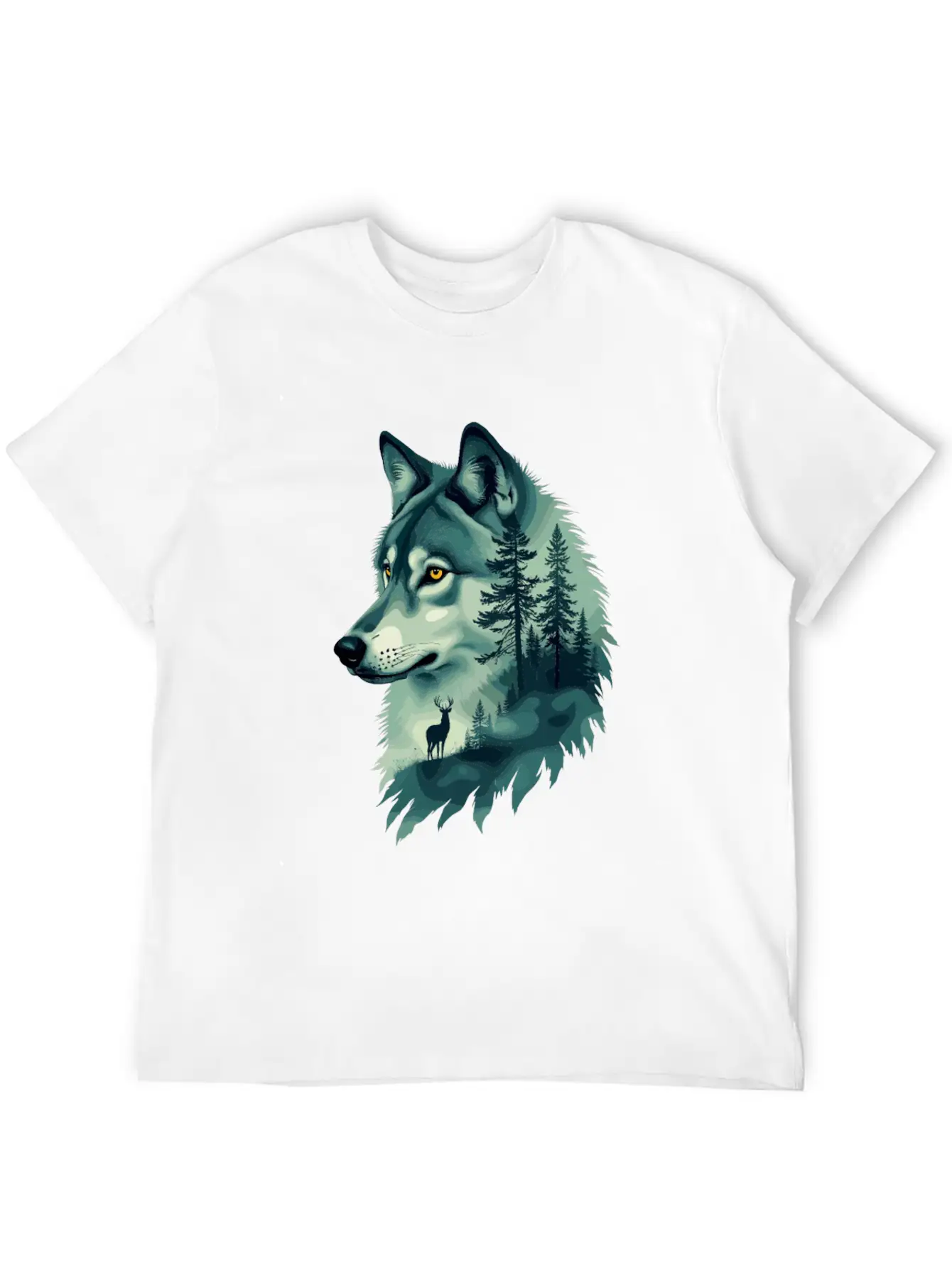 Majestic Wolf And Deer Nature Art Basic Graphic T-Shirt – Daily Comfort In Soft Cotton