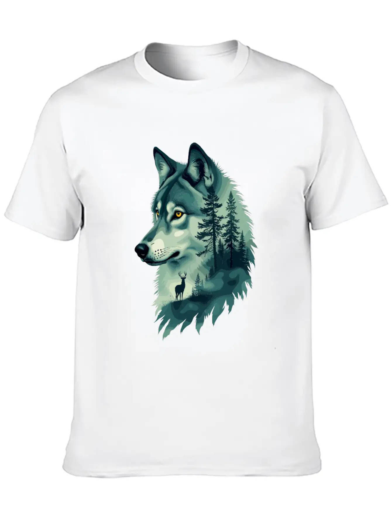 Majestic Wolf And Deer Nature Art Basic Graphic T-Shirt – Daily Comfort In Soft Cotton