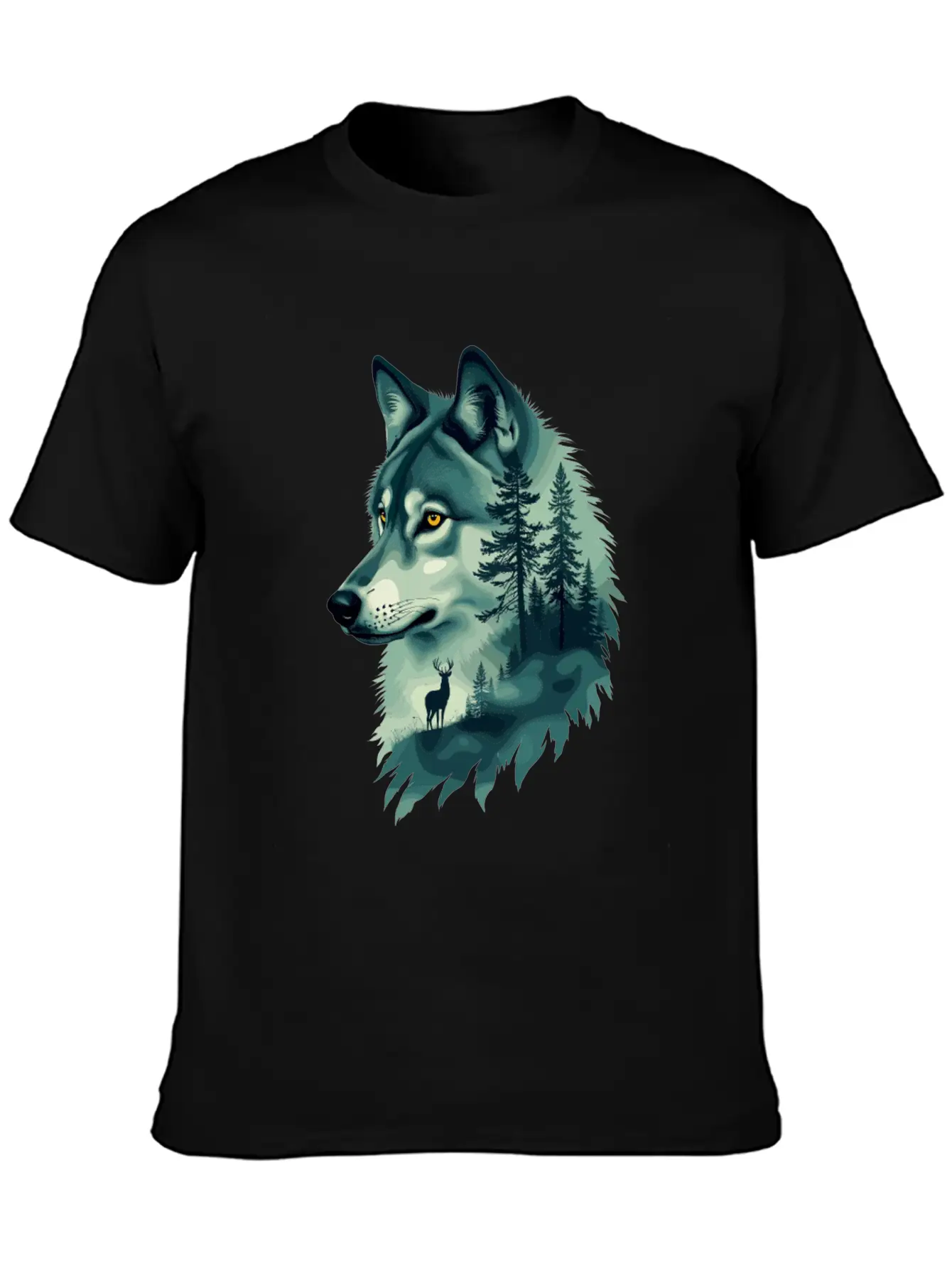 Majestic Wolf And Deer Nature Art Basic Graphic T-Shirt – Daily Comfort In Soft Cotton