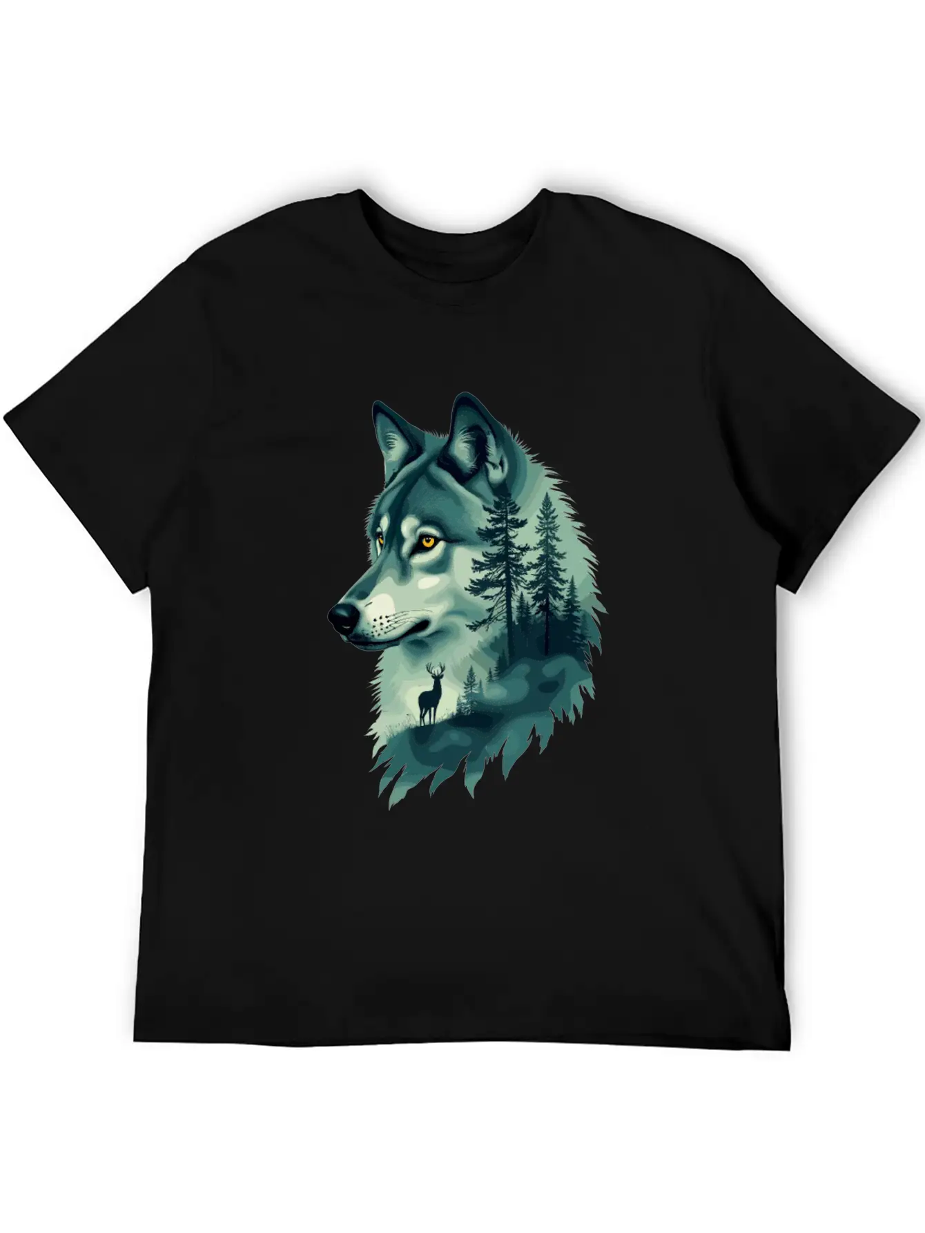 Majestic Wolf And Deer Nature Art Basic Graphic T-Shirt – Daily Comfort In Soft Cotton