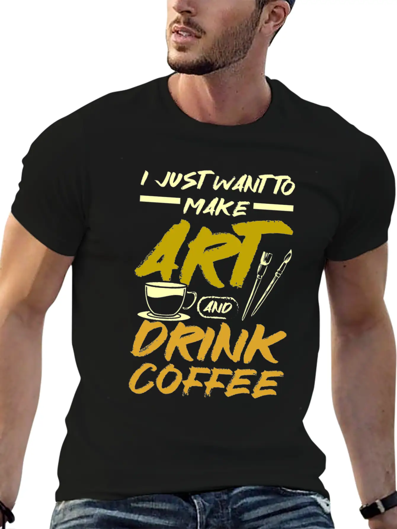 Make Art And Drink Coffee Stylish Everyday T-Shirt – Unisex Basic Cotton Tee
