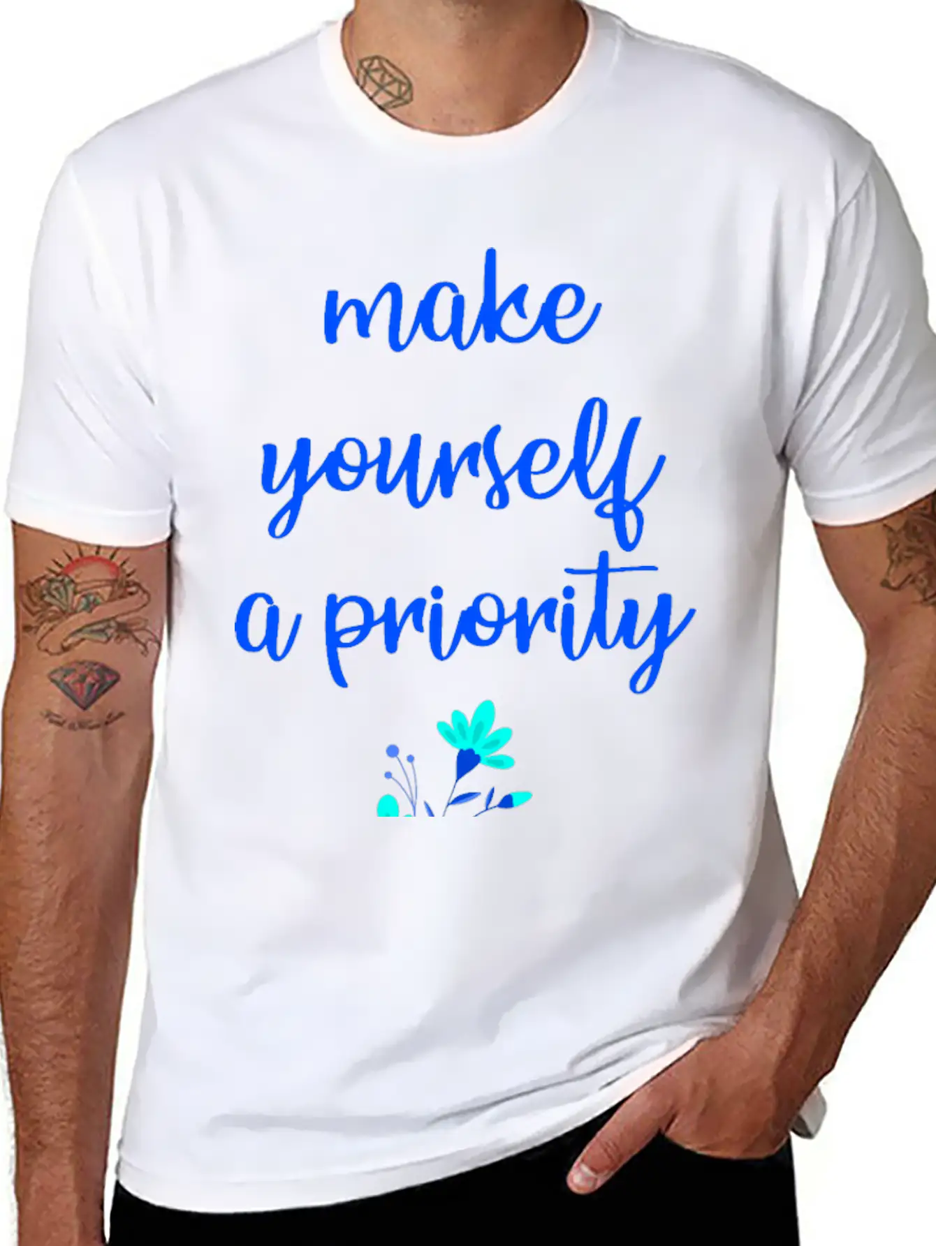 Make Yourself A Priority. Inspirational Quote. Relaxed Everyday Tee – Lightweight And Durable Cotton