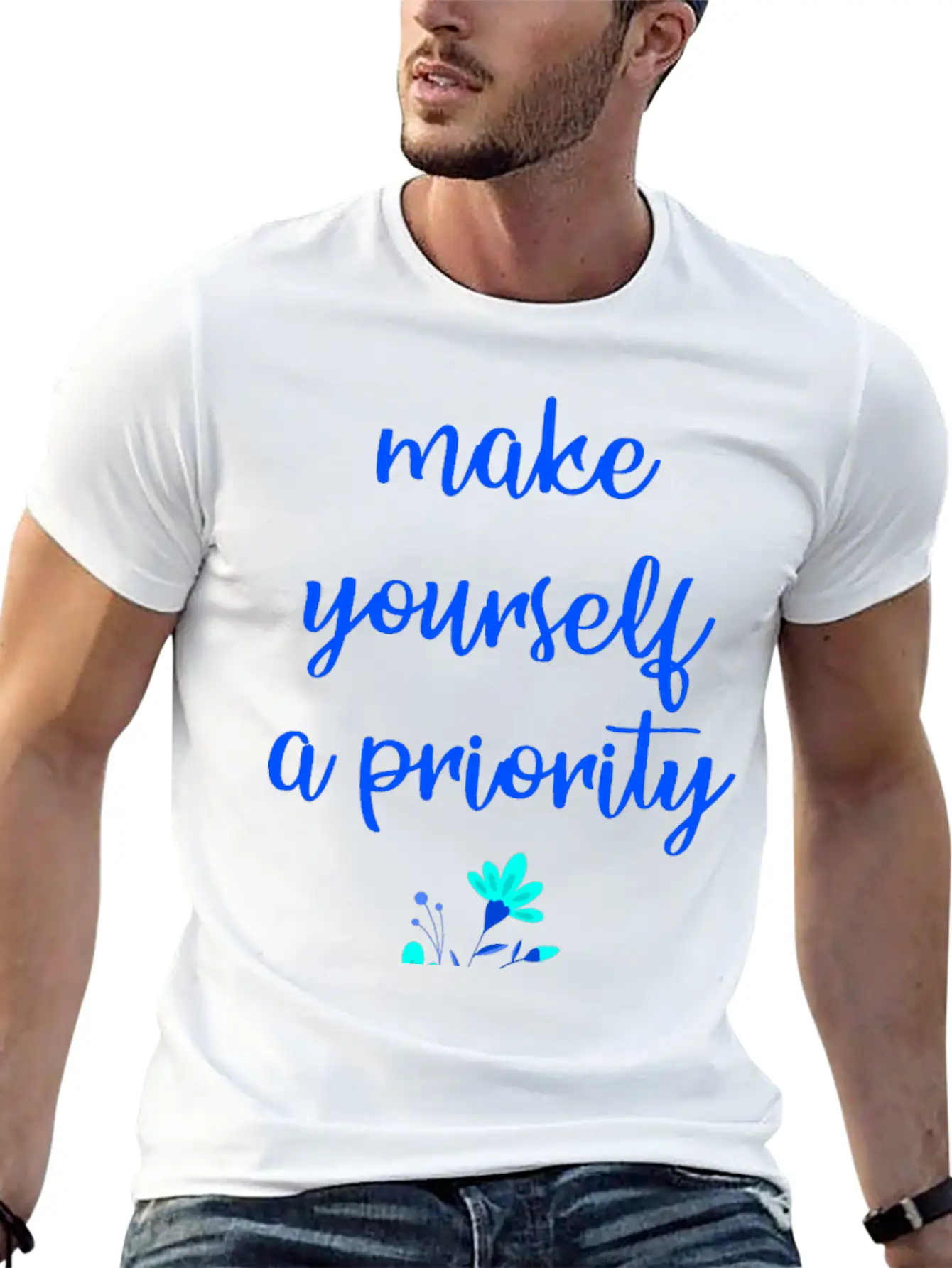 Make Yourself A Priority. Inspirational Quote. Relaxed Everyday Tee – Lightweight And Durable Cotton