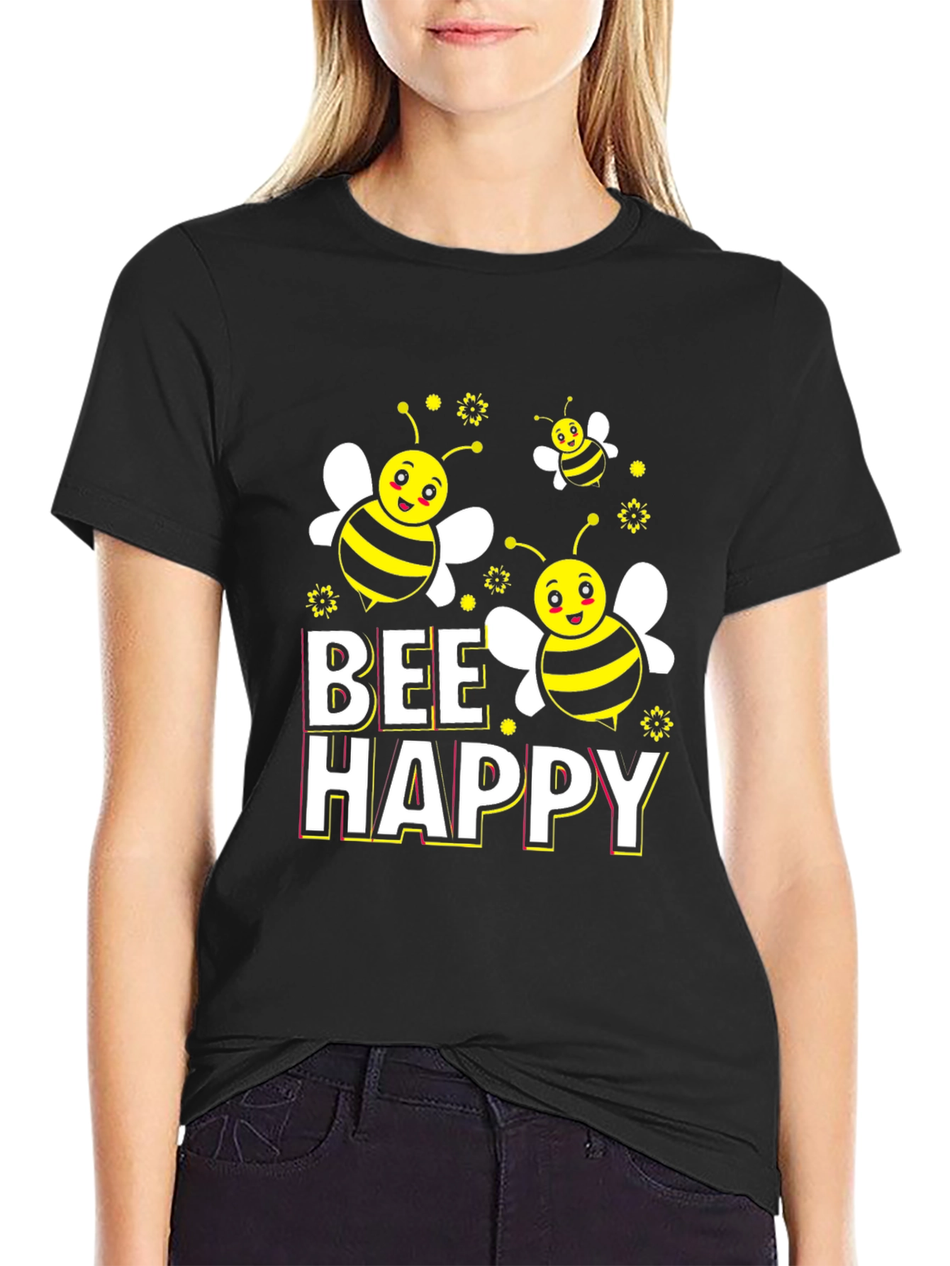 Bee Happy Graphic T-Shirt - Black