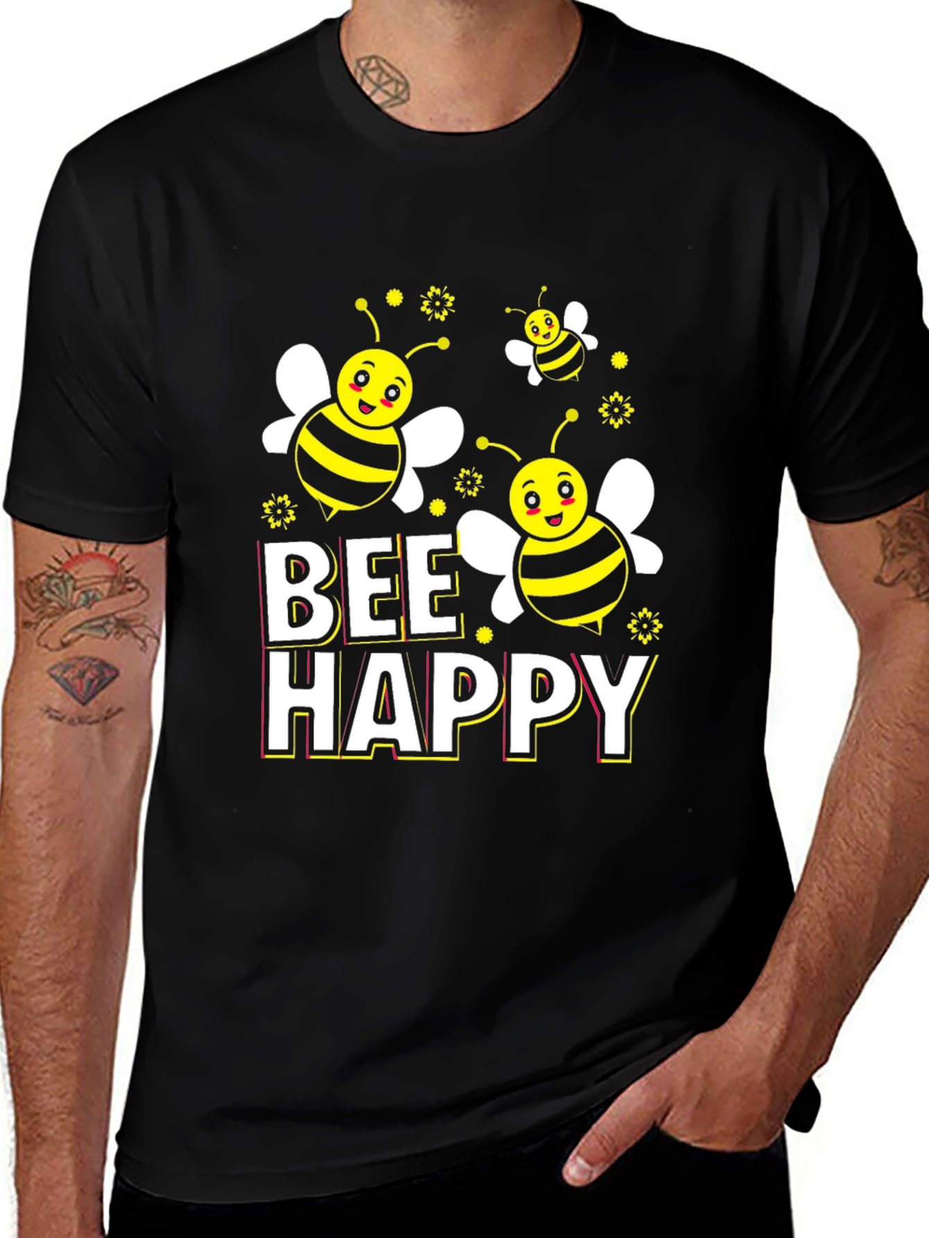 Bee Happy Graphic T-Shirt - Black