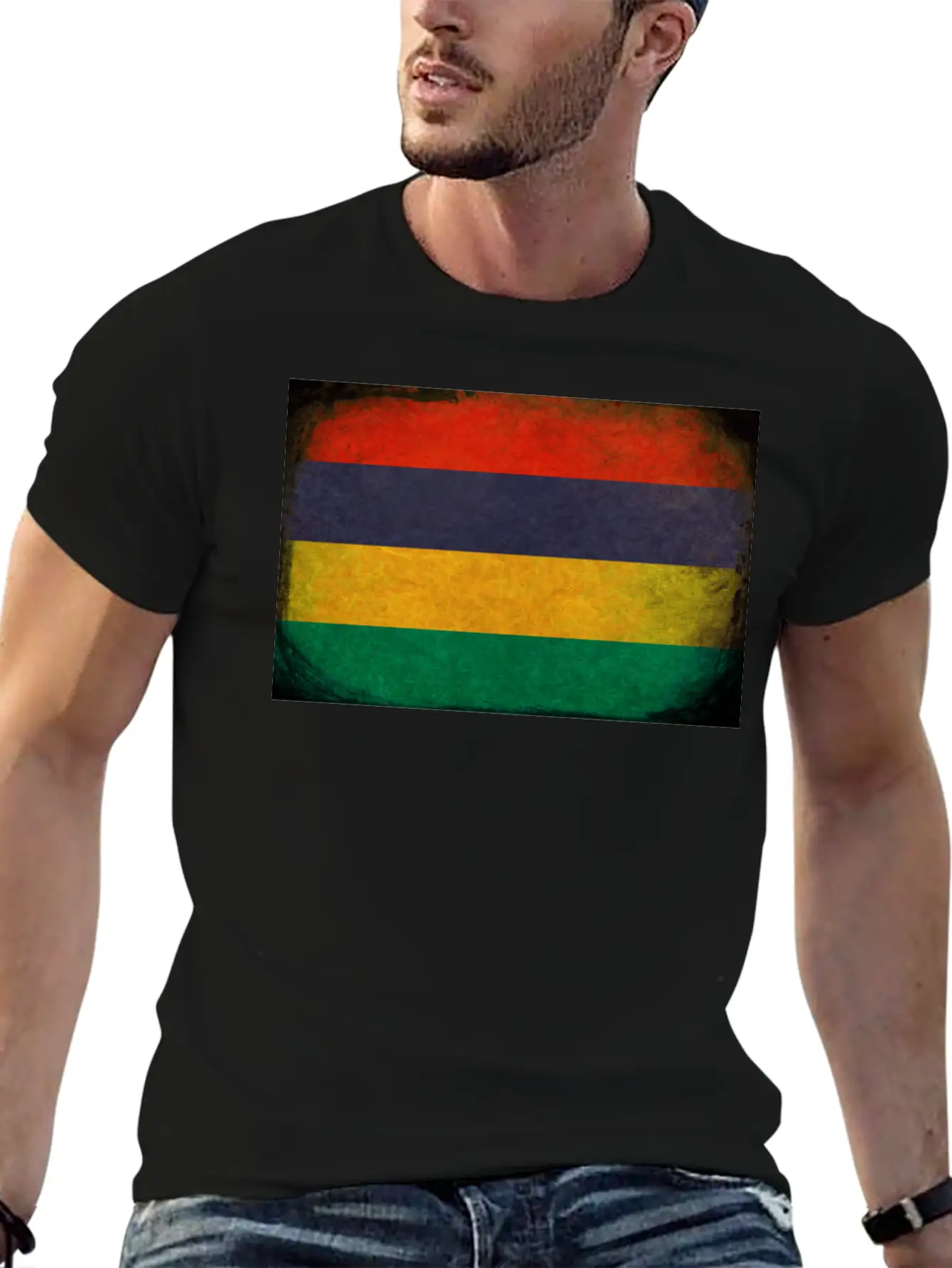 Mauritian Flag Unisex Short Sleeve Soft Cotton T-Shirt – Casual Everyday Wear