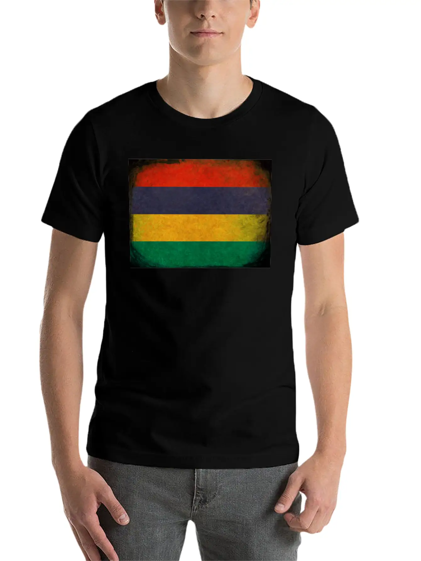 Mauritian Flag Unisex Short Sleeve Soft Cotton T-Shirt – Casual Everyday Wear