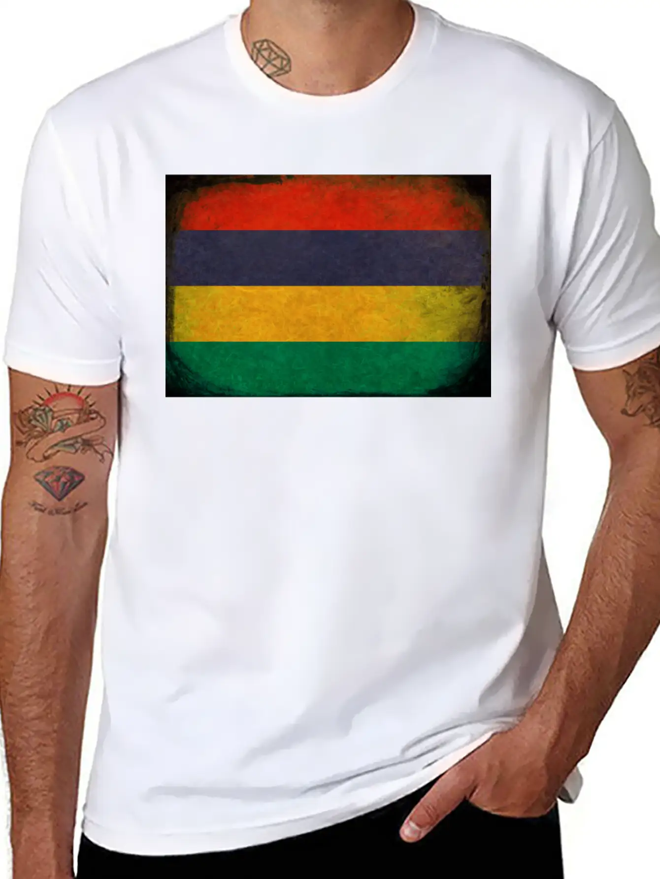 Mauritian Flag Unisex Short Sleeve Soft Cotton T-Shirt – Casual Everyday Wear