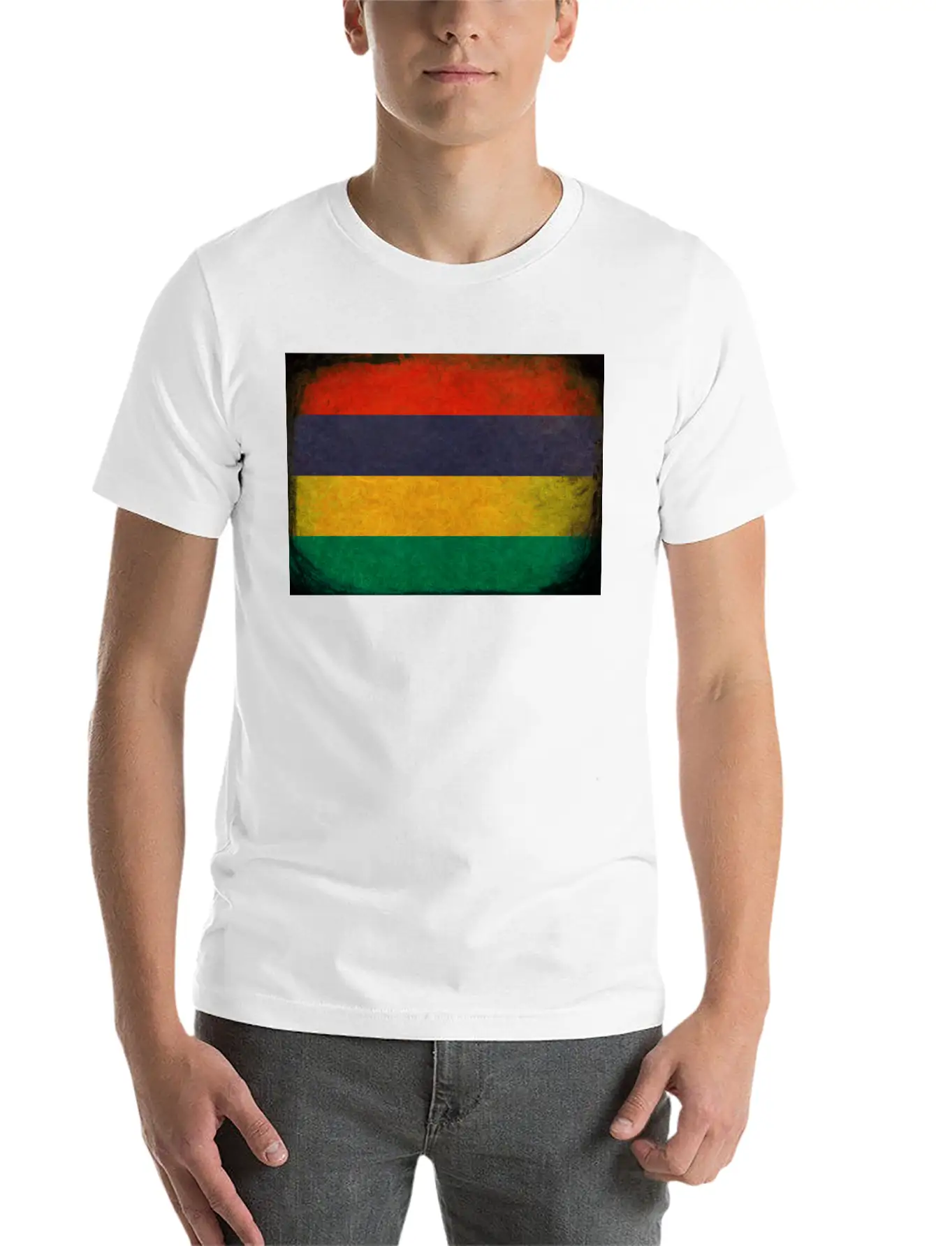 Mauritian Flag Unisex Short Sleeve Soft Cotton T-Shirt – Casual Everyday Wear