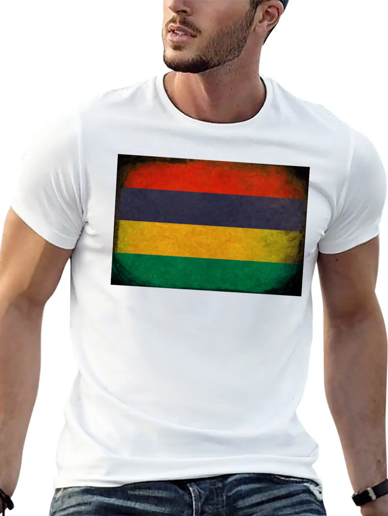 Mauritian Flag Unisex Short Sleeve Soft Cotton T-Shirt – Casual Everyday Wear