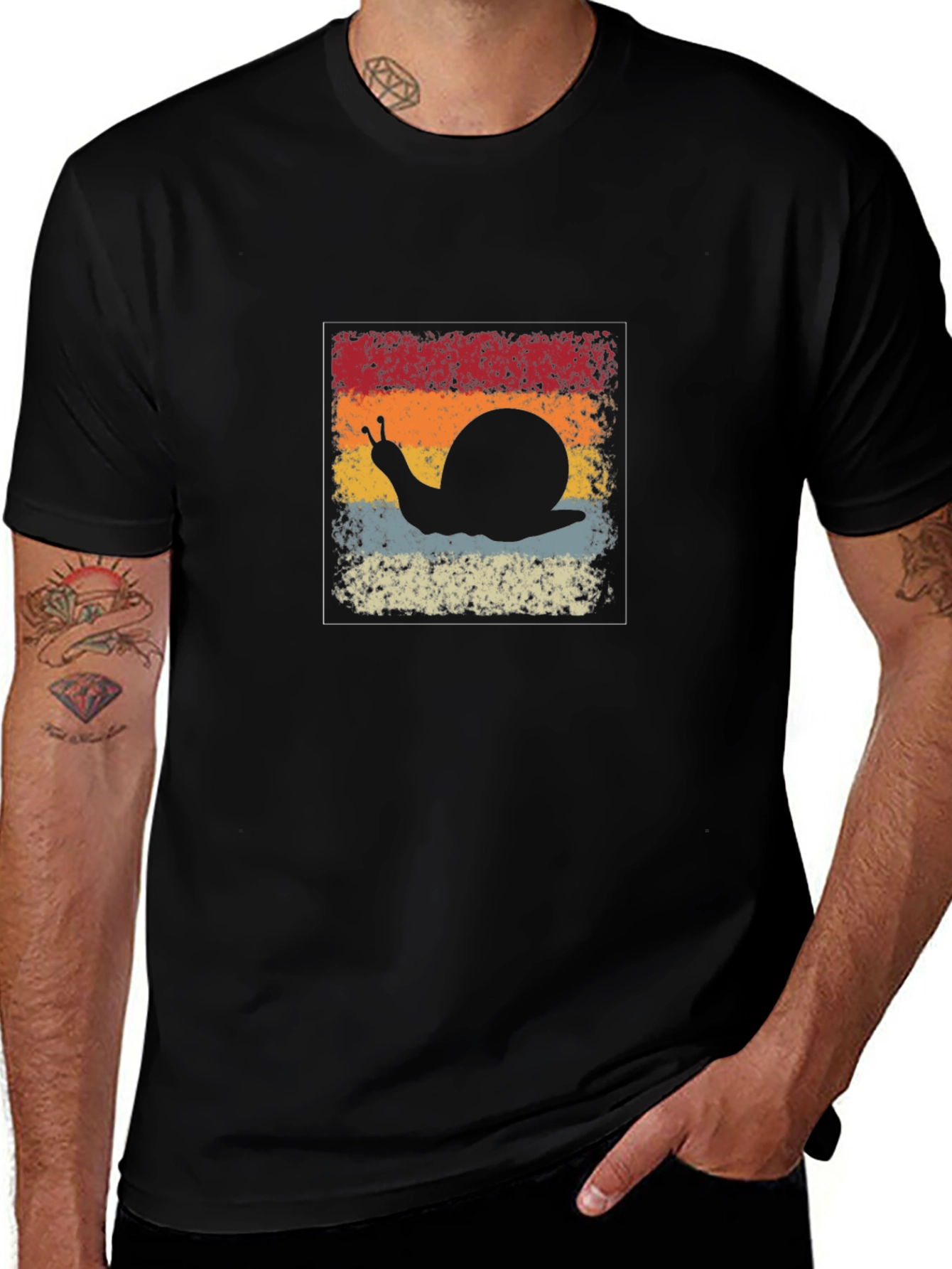 Retro Snail Graphic Tee - Black Cotton Blend