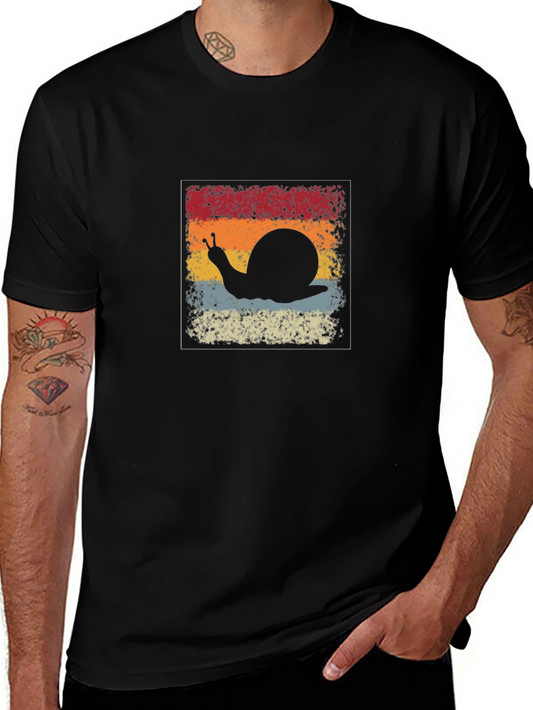 Retro Snail Graphic Tee - Black Cotton Blend