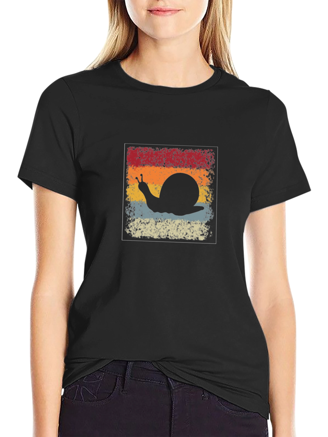 Retro Snail Graphic Tee - Black Cotton Blend