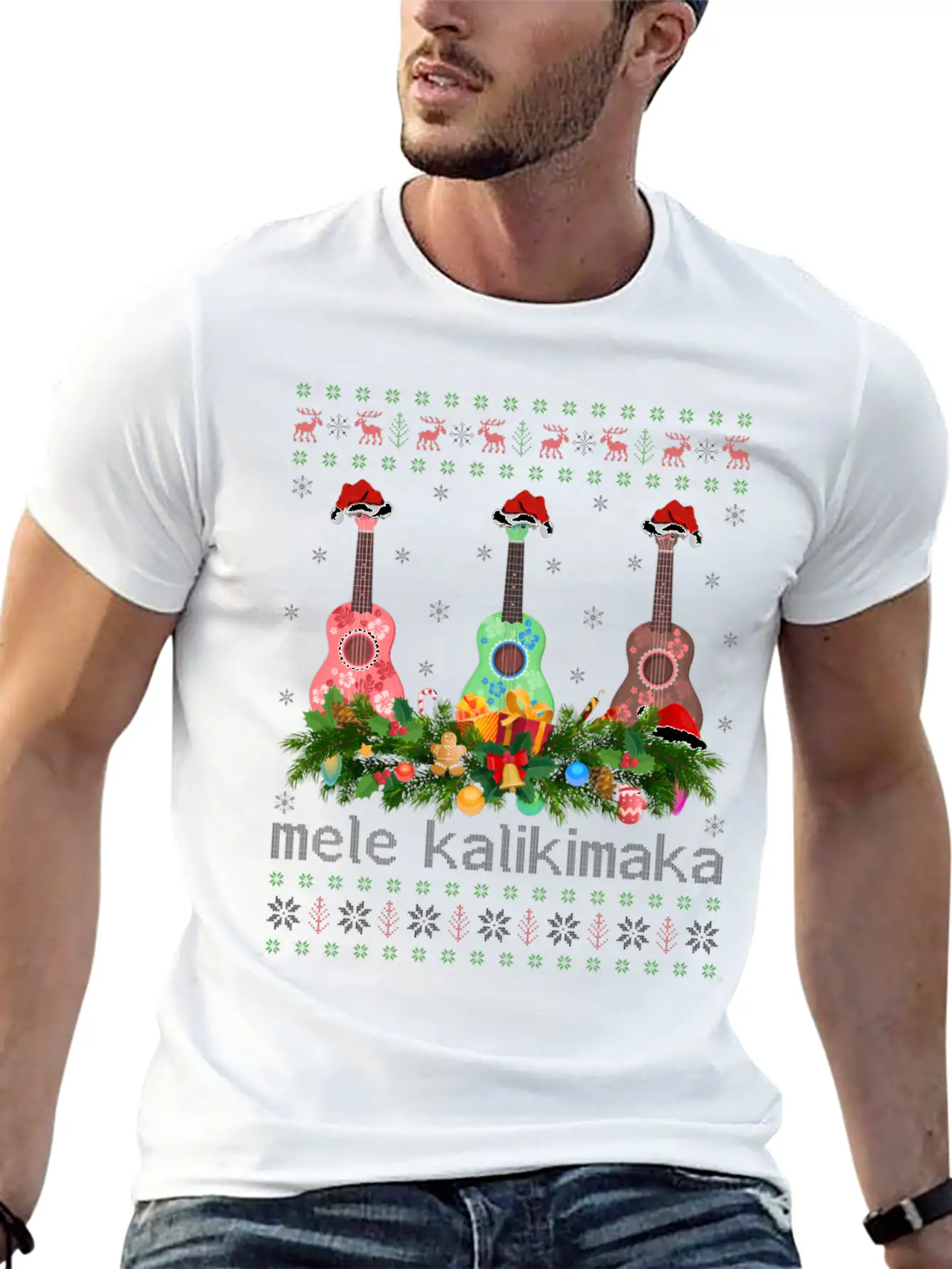 Mele Kalikimaka Ukulele Guitar Ugly Ukulele Basic Graphic T-Shirt – Daily Comfort In Soft Cotton