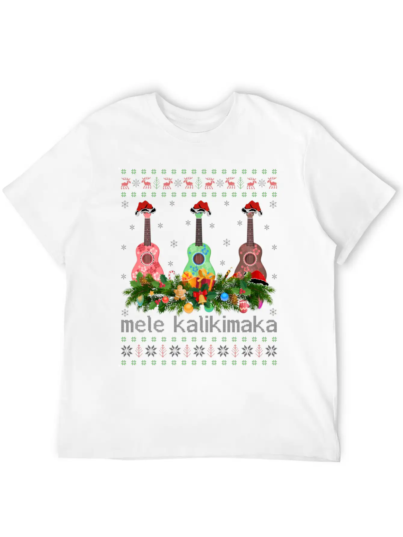Mele Kalikimaka Ukulele Guitar Ugly Ukulele Basic Graphic T-Shirt – Daily Comfort In Soft Cotton