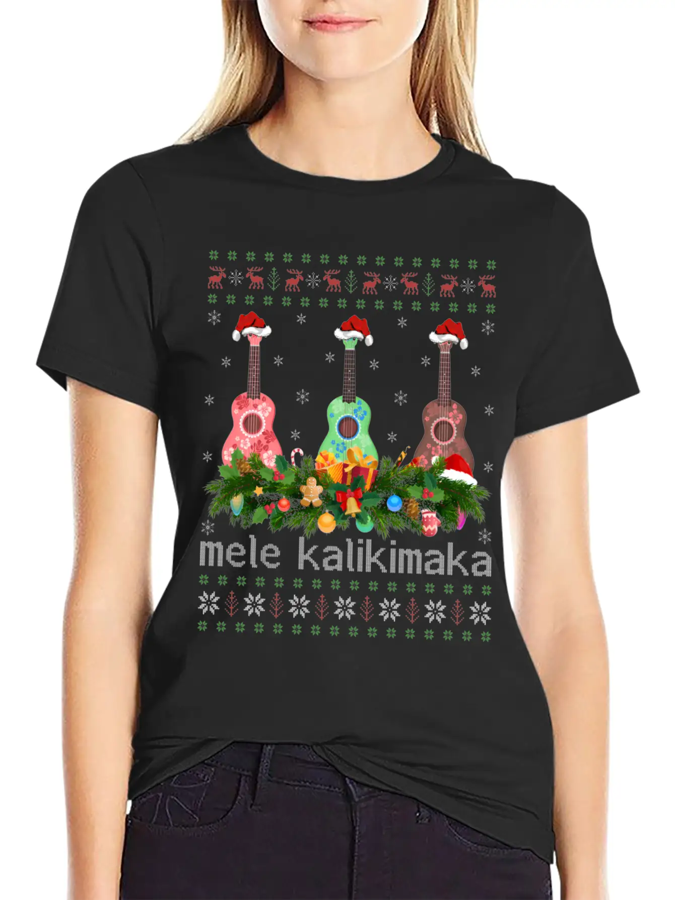Mele Kalikimaka Ukulele Guitar Ugly Ukulele Basic Graphic T-Shirt – Daily Comfort In Soft Cotton