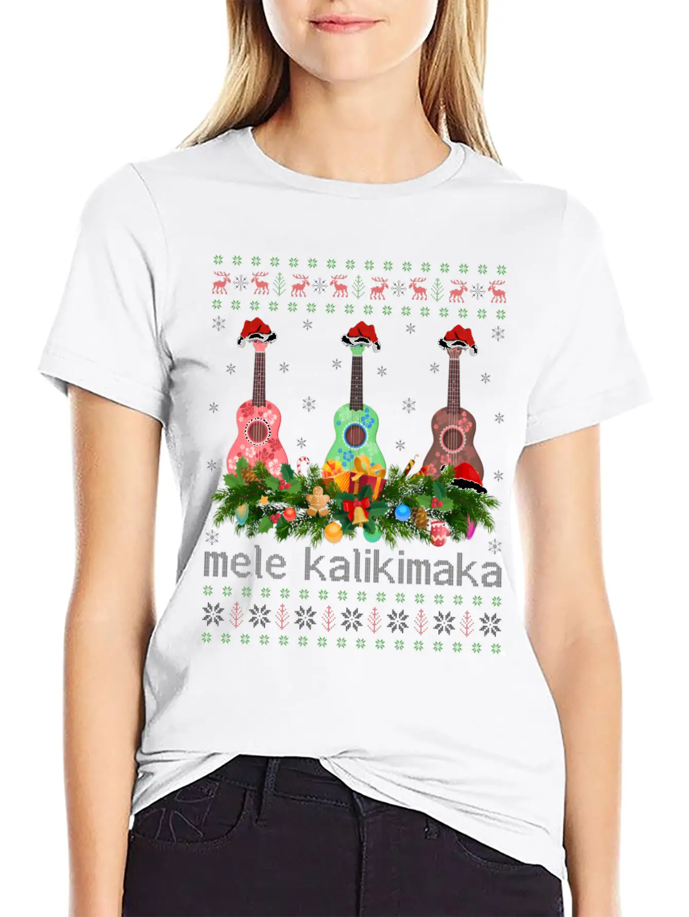 Mele Kalikimaka Ukulele Guitar Ugly Ukulele Basic Graphic T-Shirt – Daily Comfort In Soft Cotton